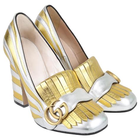 gucci marmont metallic pump silver|Gucci Marmont platform pumps.